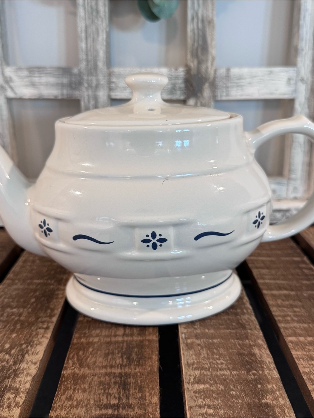 Longaberger Teapot Heritage Blue Woven Traditions Oval USA Discontinued